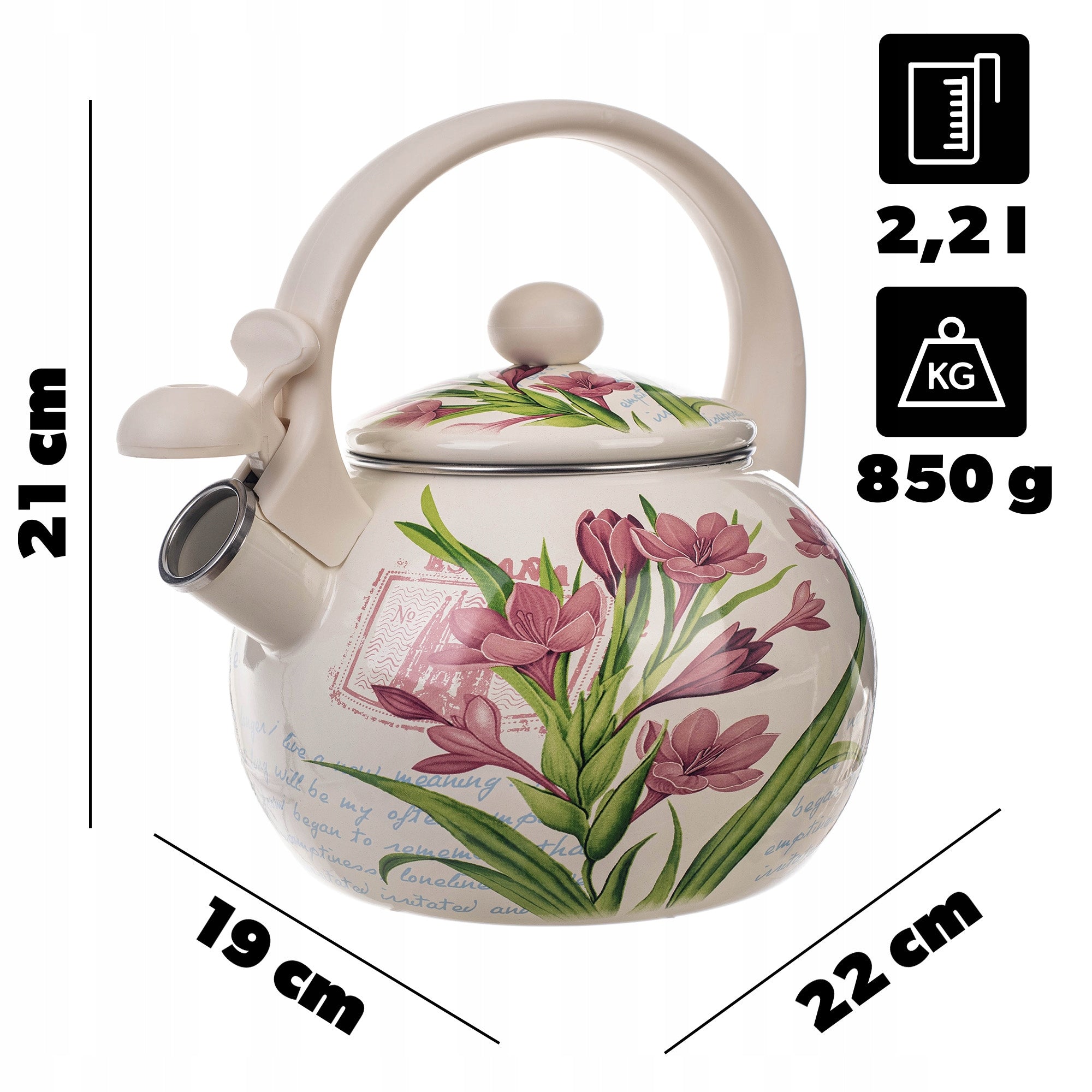 ENAMEL KETTLE 2.2L, INDUCTION, GAS WITH A WHISTLE, TRADITIONAL KITCHEN HANDLE Manufacturer code K10505