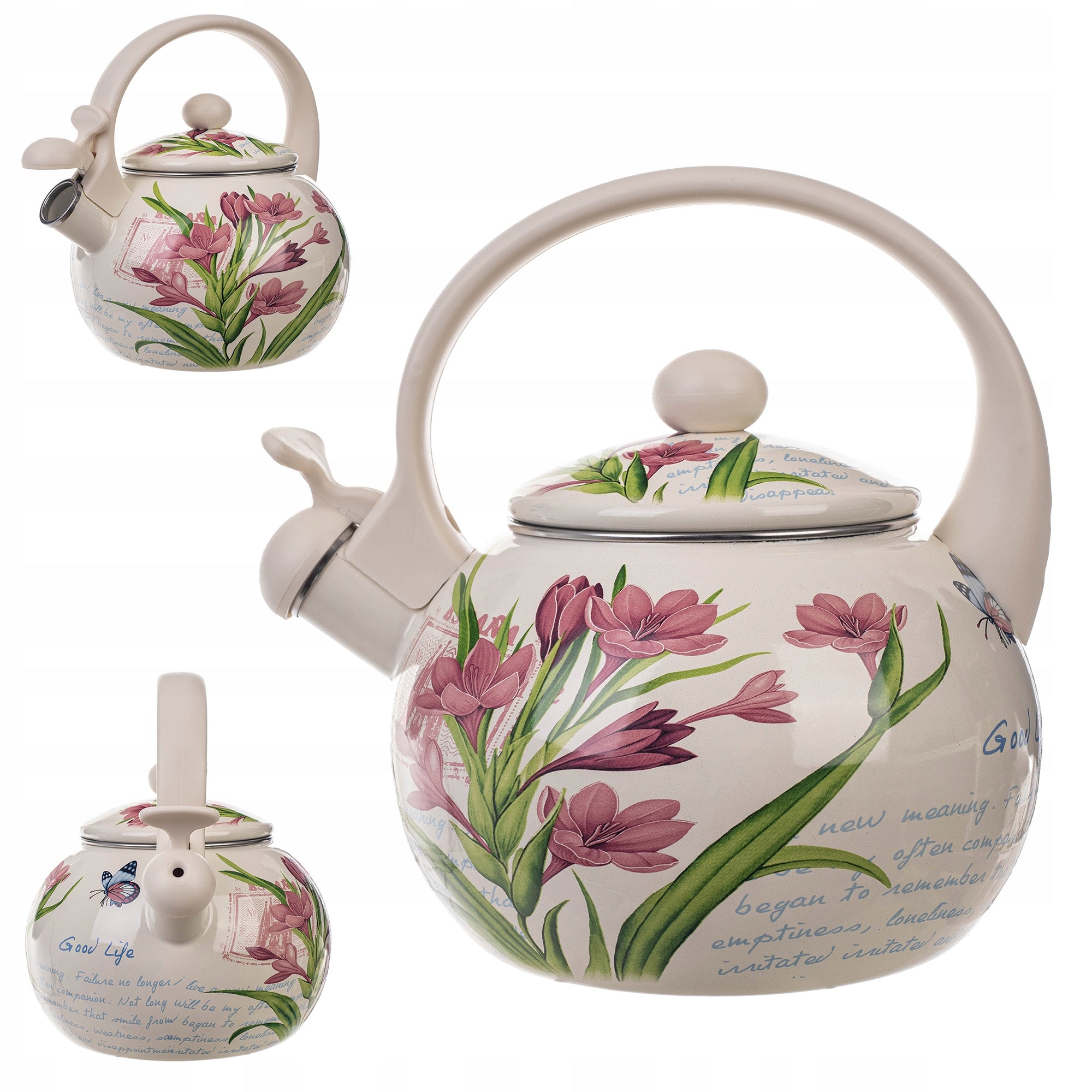 ENAMEL KETTLE 2.2L, INDUCTION, GAS WITH A WHISTLE, TRADITIONAL KITCHEN HANDLE