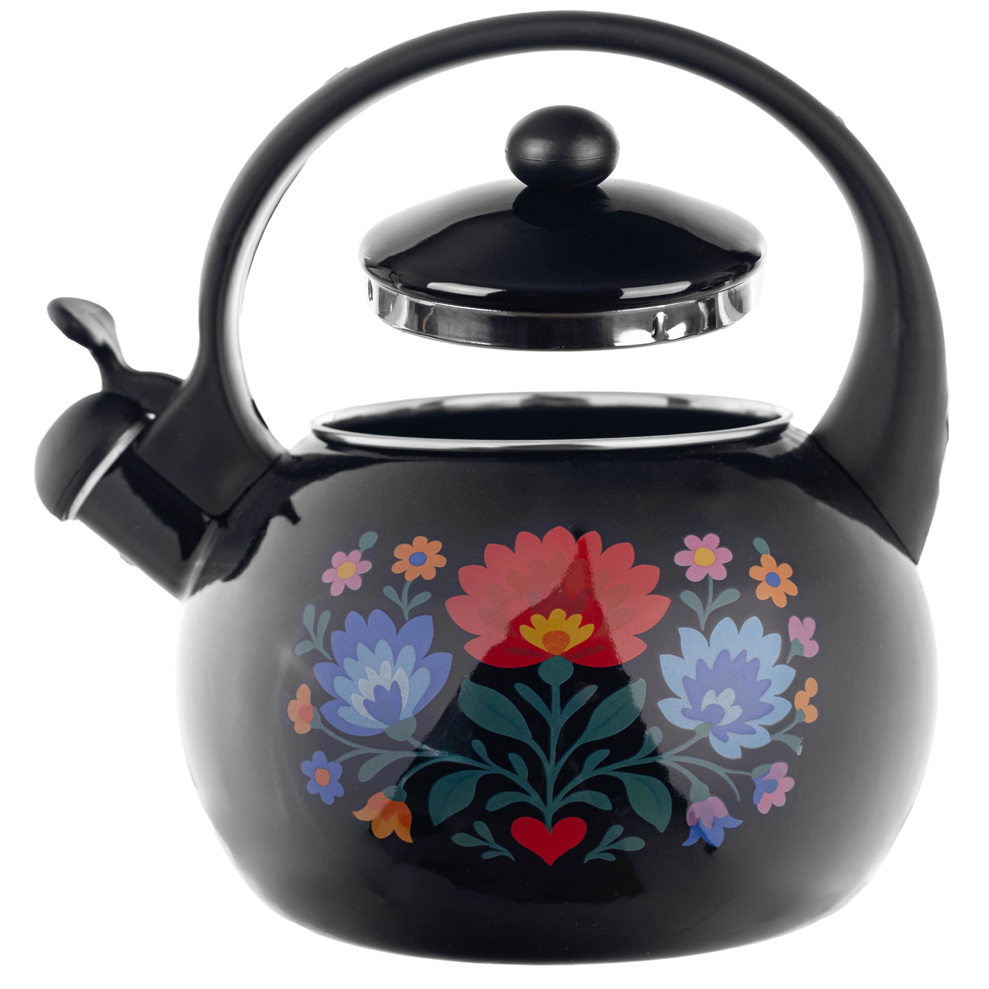 ENAMEL KETTLE WITH WHISTLE 2,2L HANDLE INDUCTION GAS FOLK BLACK GIFT