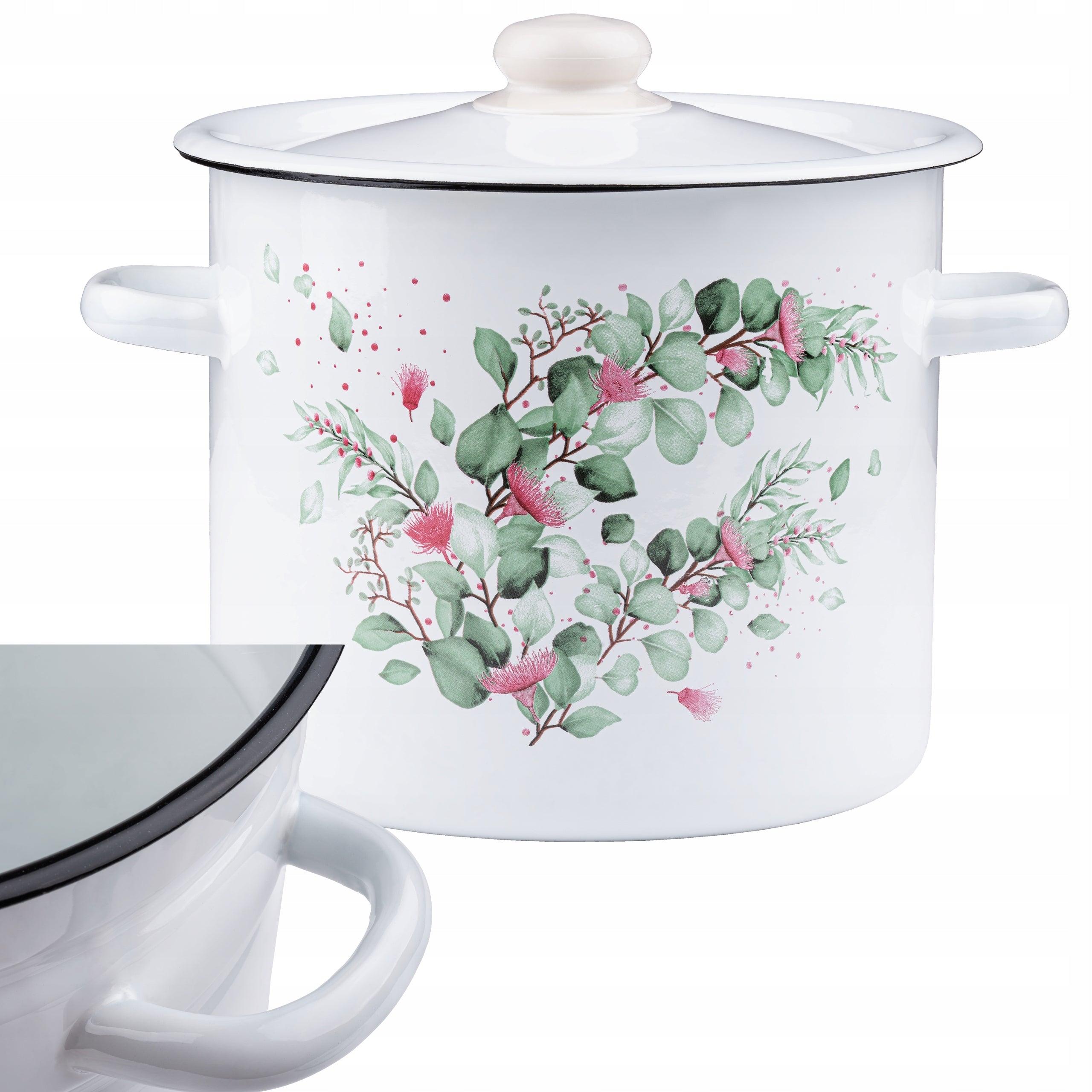 ENAMEL POT 7L+COVER GAR DECORATED LARGE EUCALYPTUS FOR BIGOS BROTH