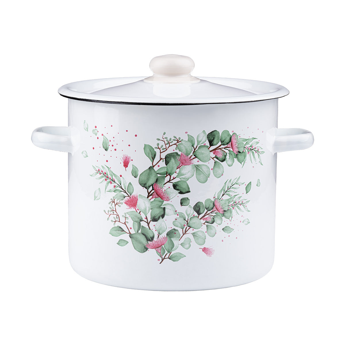 ENAMEL POT WITH LID 7L GAR DECORATED LARGE EUCALYPTUS FOR BIGOS BROTH Brand Emalia Rybnik