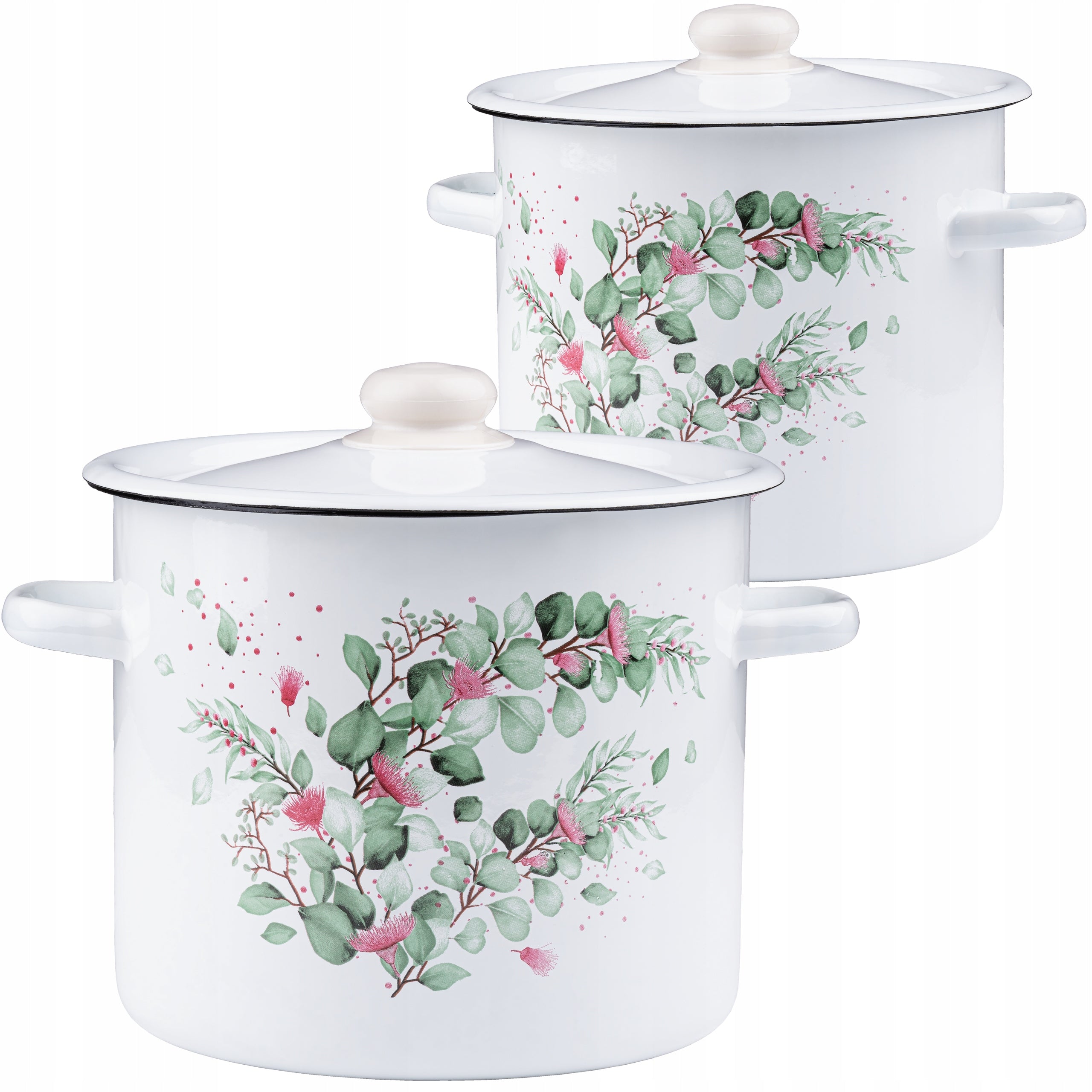 ENAMEL POT WITH LID 7L GAR DECORATED LARGE EUCALYPTUS FOR BIGOS BROTH