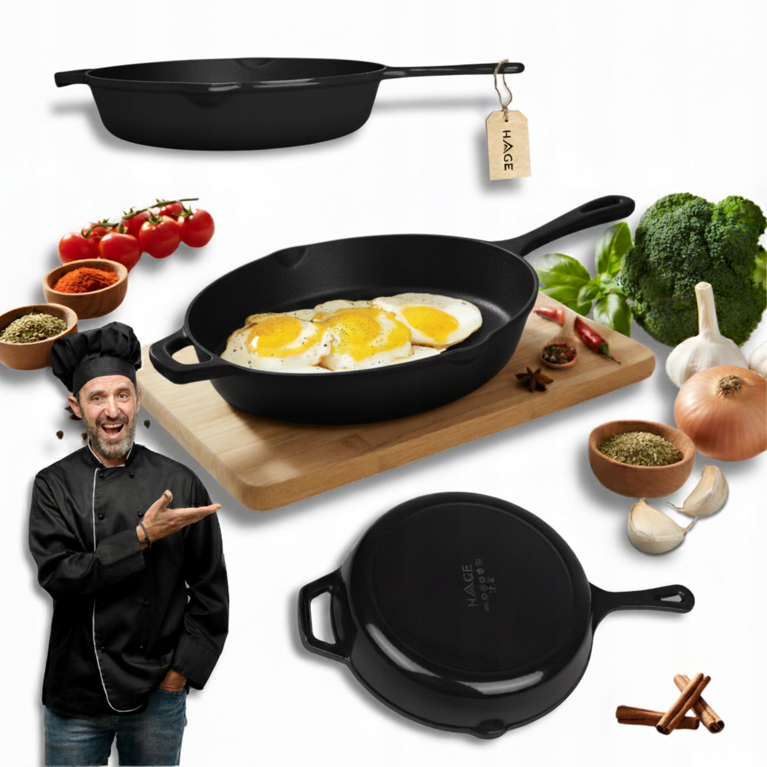 ENAMELED CAST IRON PAN 26 cm LARGE INDUCTION OVEN GAS BLACK Packaging status original