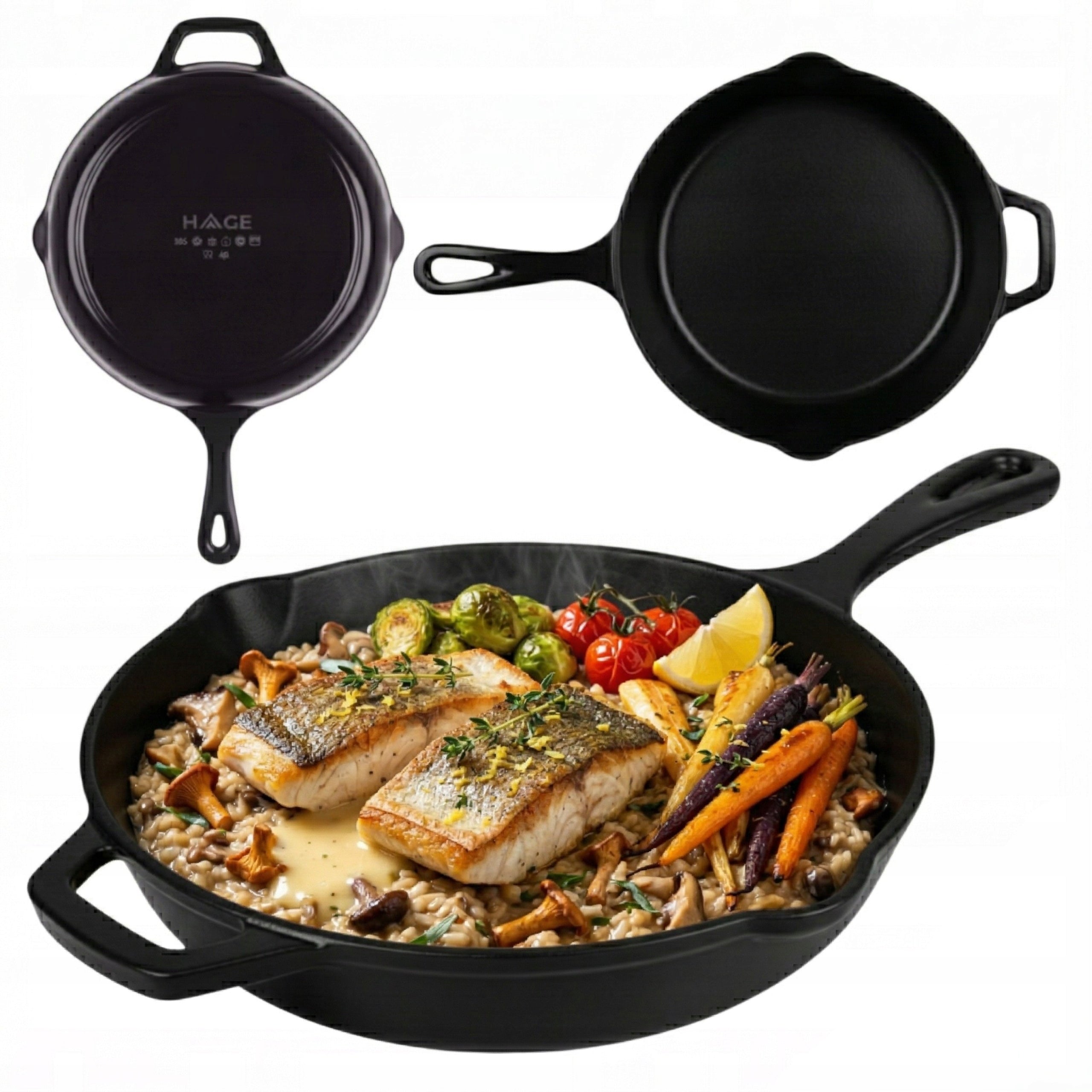 ENAMELED CAST IRON PAN 26 cm LARGE INDUCTION OVEN GAS BLACK