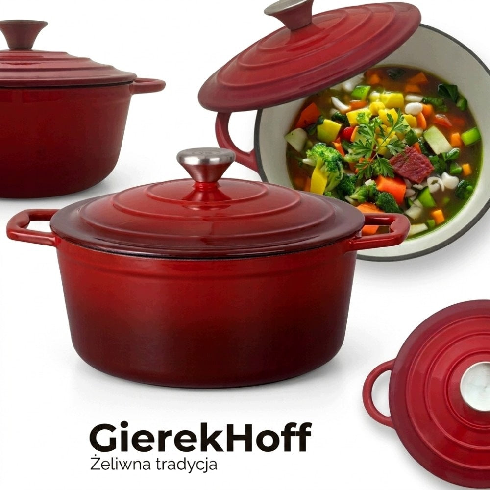 ENAMELED CAST IRON POT 22cm BREAD INDUCTION OVEN RED HEAVY 4L