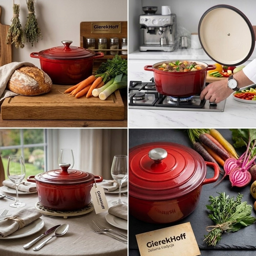 ENAMELED CAST IRON POT 25cm BREAD INDUCTION OVEN RED HEAVY 5L Packaging status original