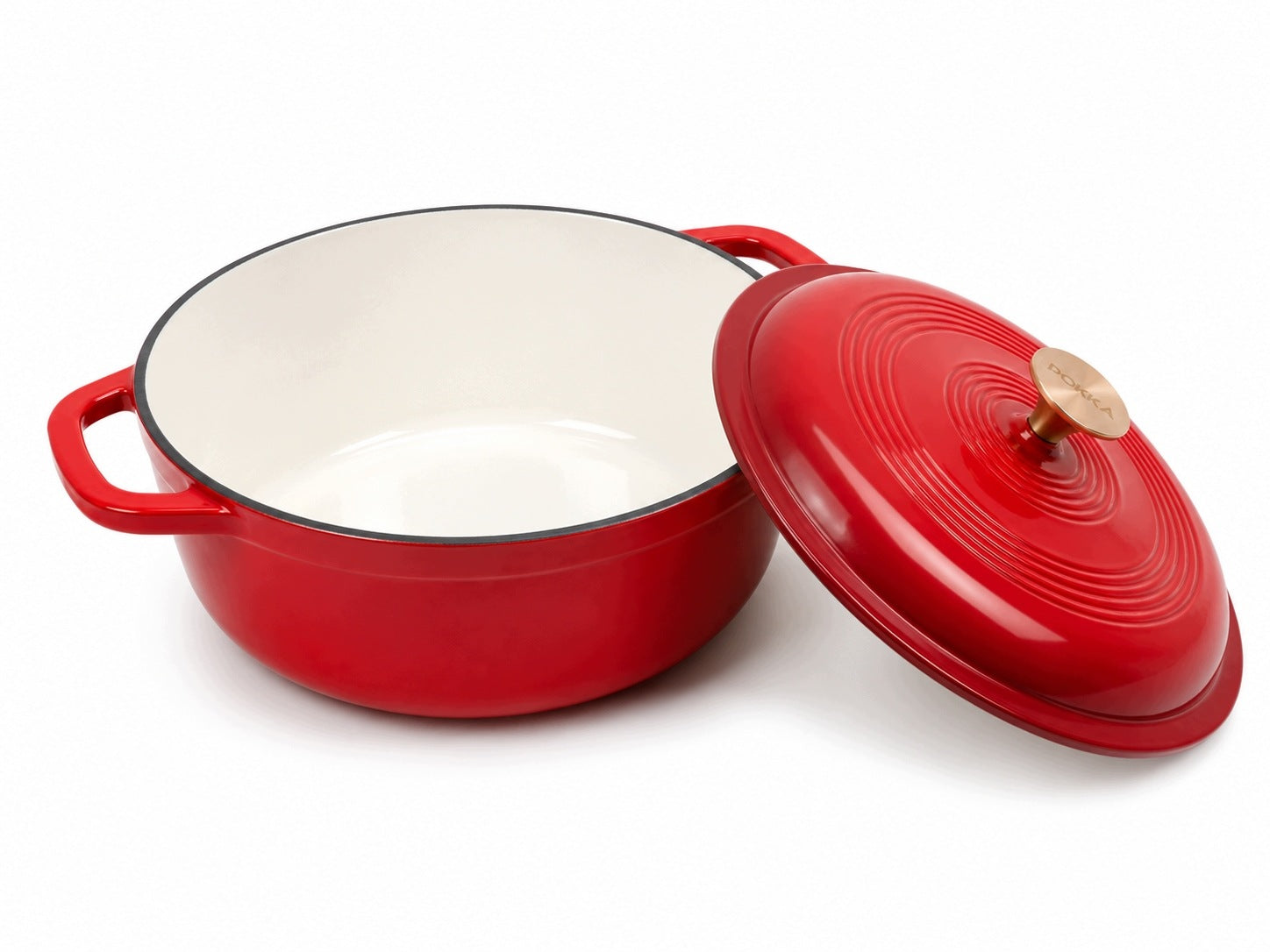 ENAMELED CAST IRON POT WITH LID 28cm 6L POKKA INDUCTION RED 28cm Packaging status original