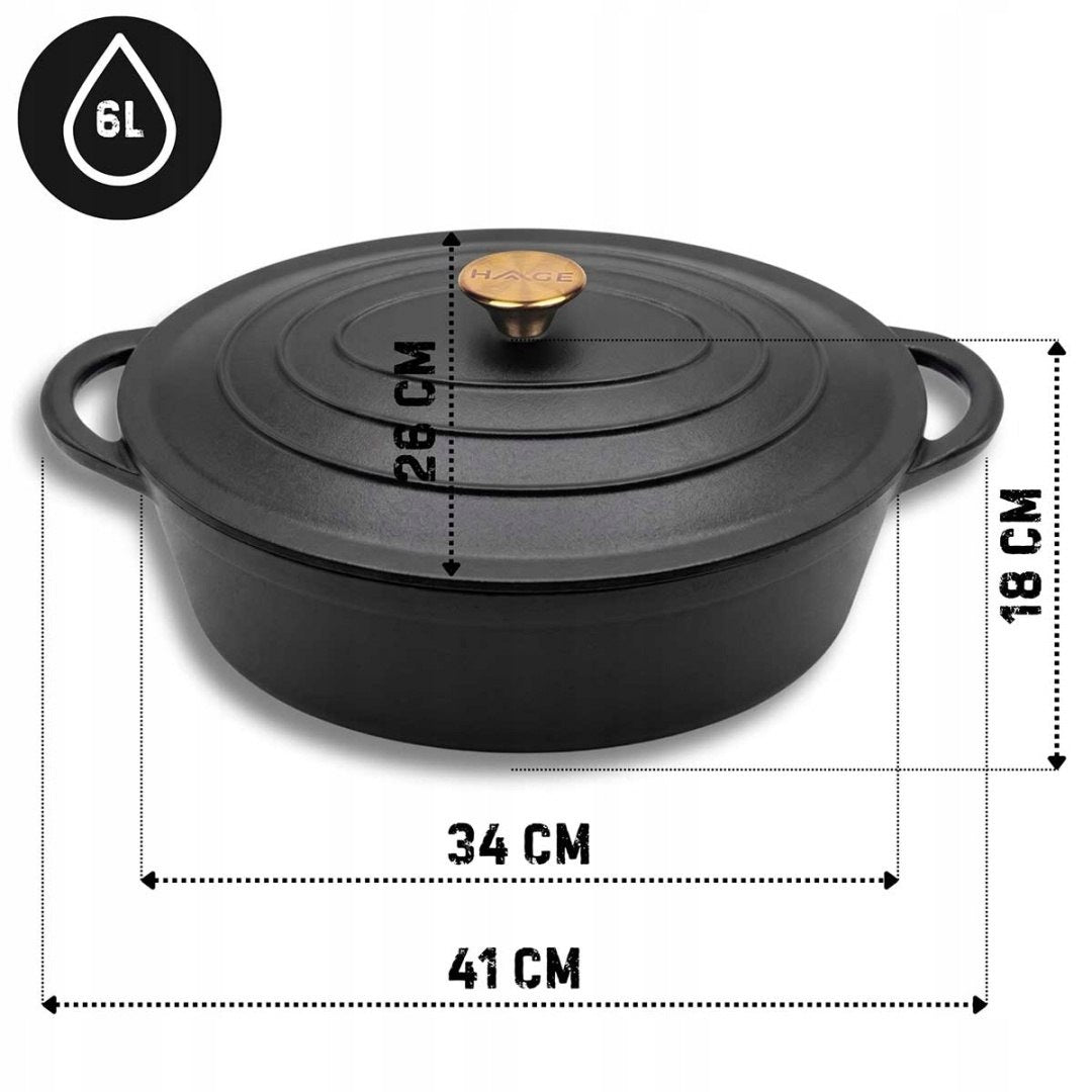 ENAMELLED CAST IRON PAN GOOSEBERRY 6L HAGE BLACK MATT Brand HAGE