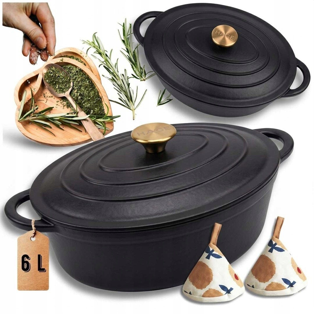 ENAMELLED CAST IRON PAN GOOSEBERRY 6L HAGE BLACK MATT