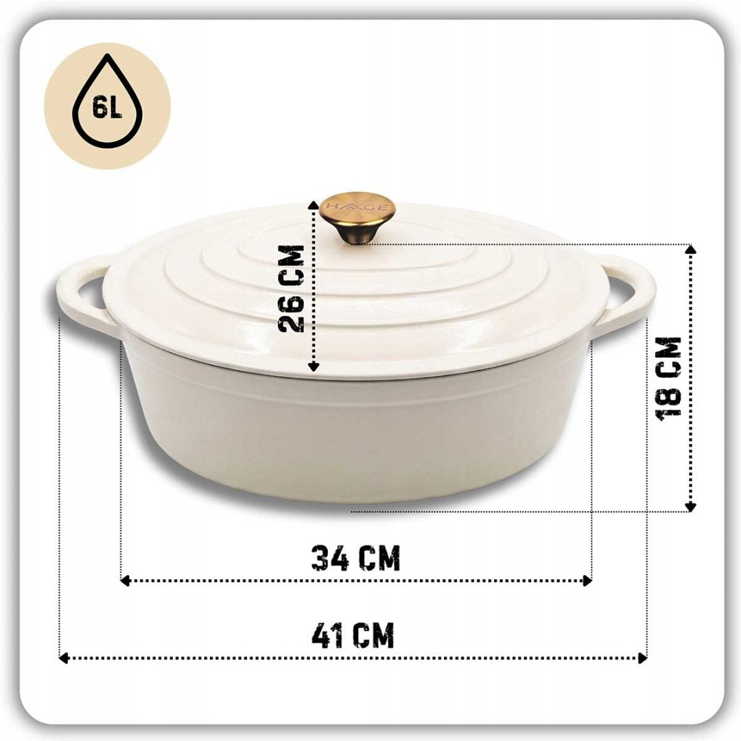 ENAMELLED CAST IRON PAN GOOSEBERRY 6L HAGE CREAM Brand HAGE