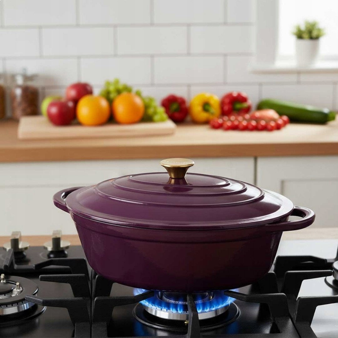 ENAMELLED CAST IRON PAN GOOSEBERRY 6L HAGE EGGPLANT Packaging status original