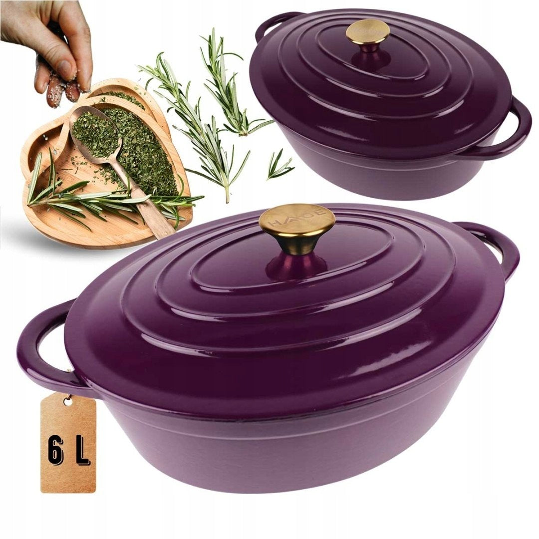 ENAMELLED CAST IRON PAN GOOSEBERRY 6L HAGE EGGPLANT