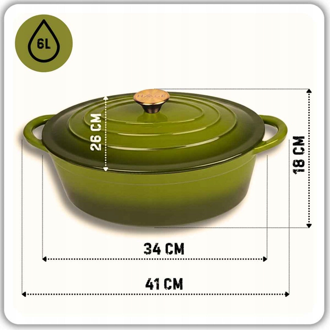 ENAMELLED CAST IRON PAN GOOSEBERRY 6L HAGE OLIVE Packaging status original