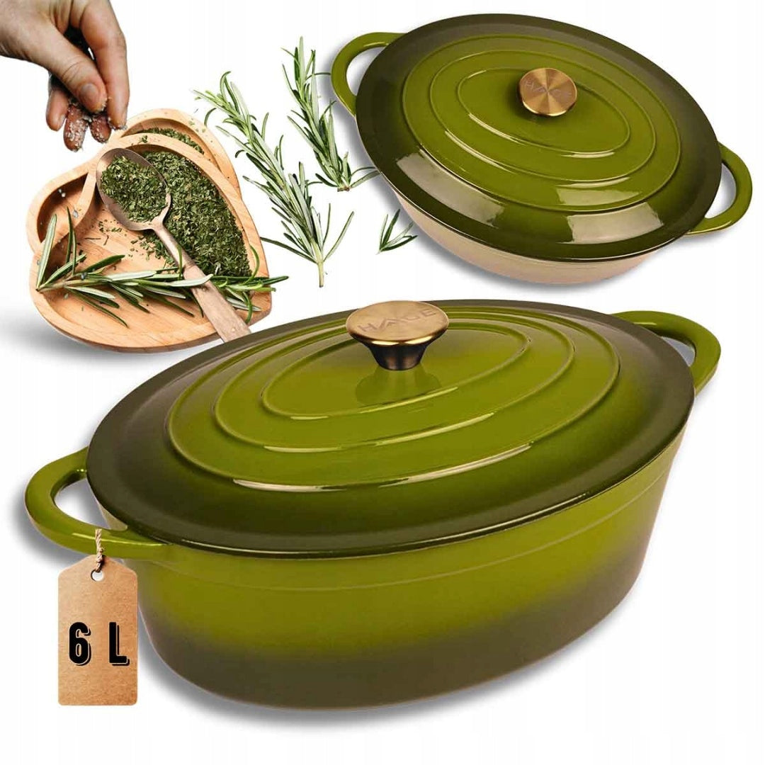ENAMELLED CAST IRON PAN GOOSEBERRY 6L HAGE OLIVE