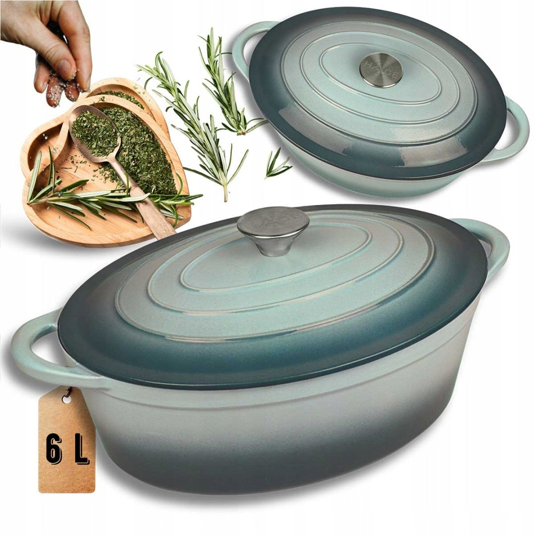 ENAMELLED CAST IRON PAN GOOSEBERRY 6L HAGE SEA SALT