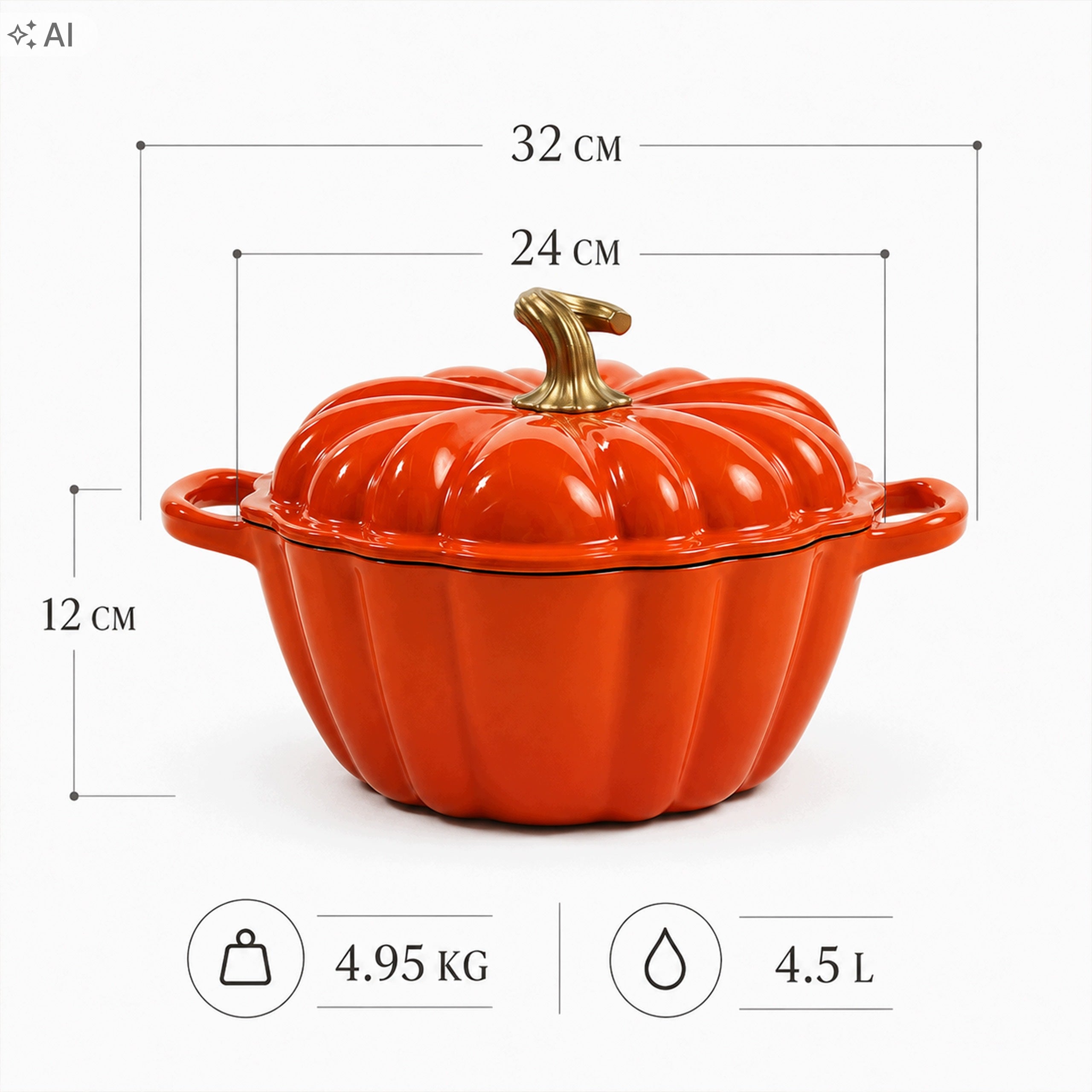 ENAMELLED CAST IRON POT PAN 4,5L INDUCTION OVEN + GLOVES Manufacturer code SS_4502