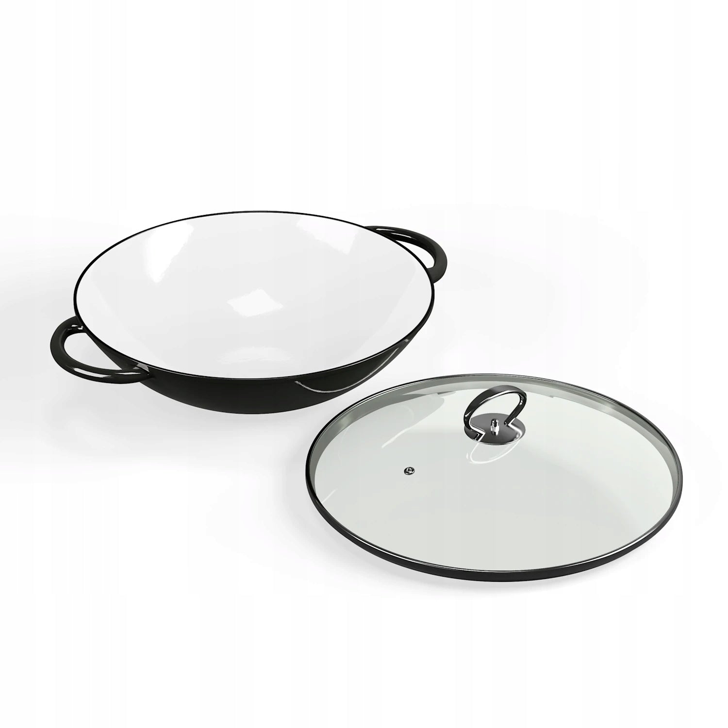 ENAMELLED CAST IRON WOK WITH GLASS LID PAN 37CM HANDLES BLACK Brand Klarstein