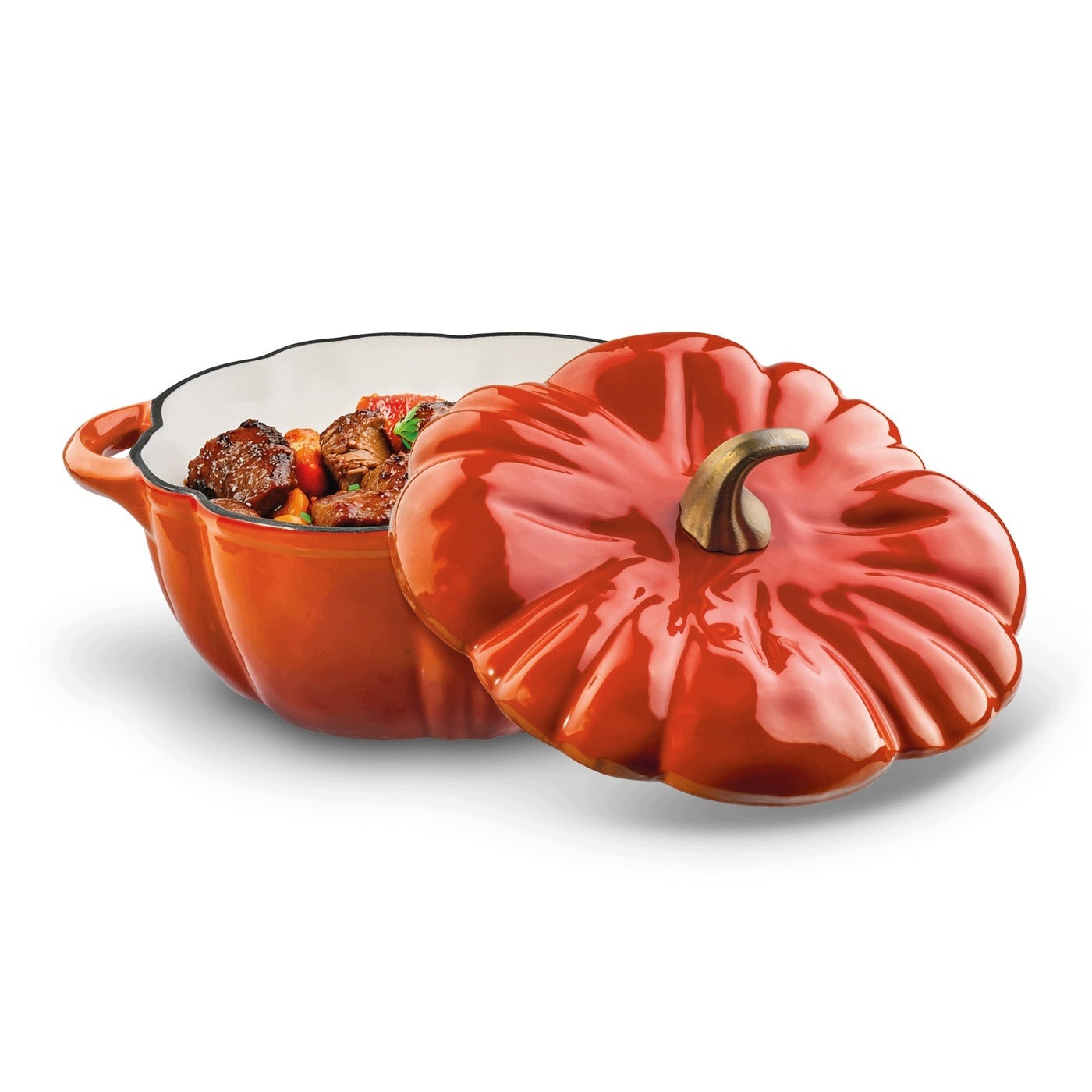 ENAMELLED Cast Iron POT with Lid Orange Konighoffer Pumpkin 3L