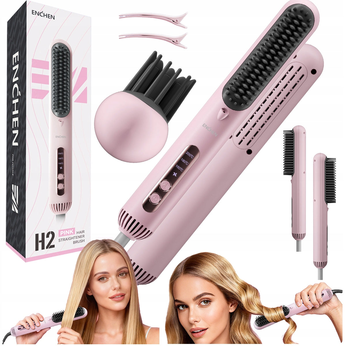 ENCHEN H2 Brush 2in1 Straightener Curler Ionization Temperature Control