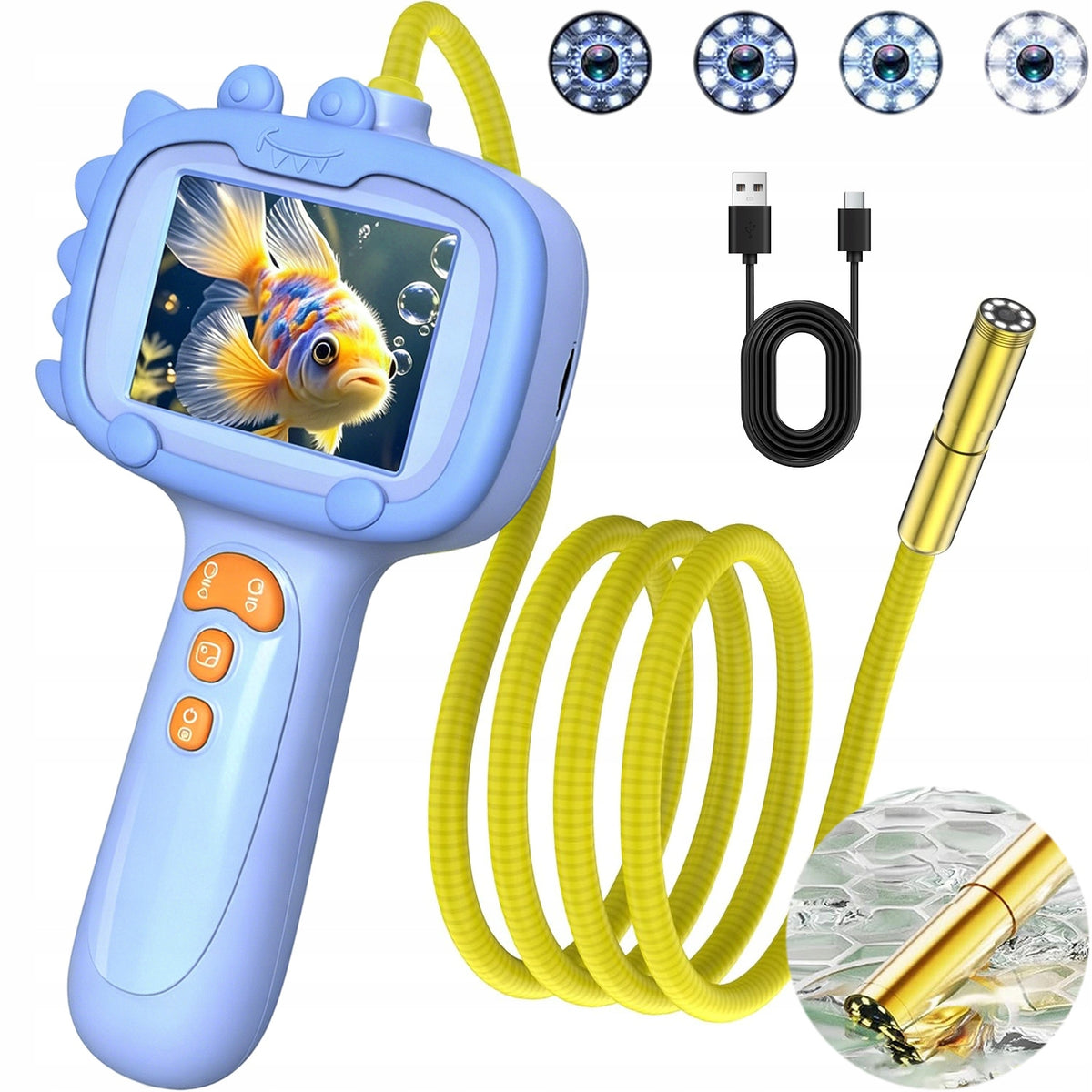 ENDOSCOPE FOR CHILDREN FOR PONDS, AQUARIUMS WITH 2.4" IPS SCREEN LED LIGHTING