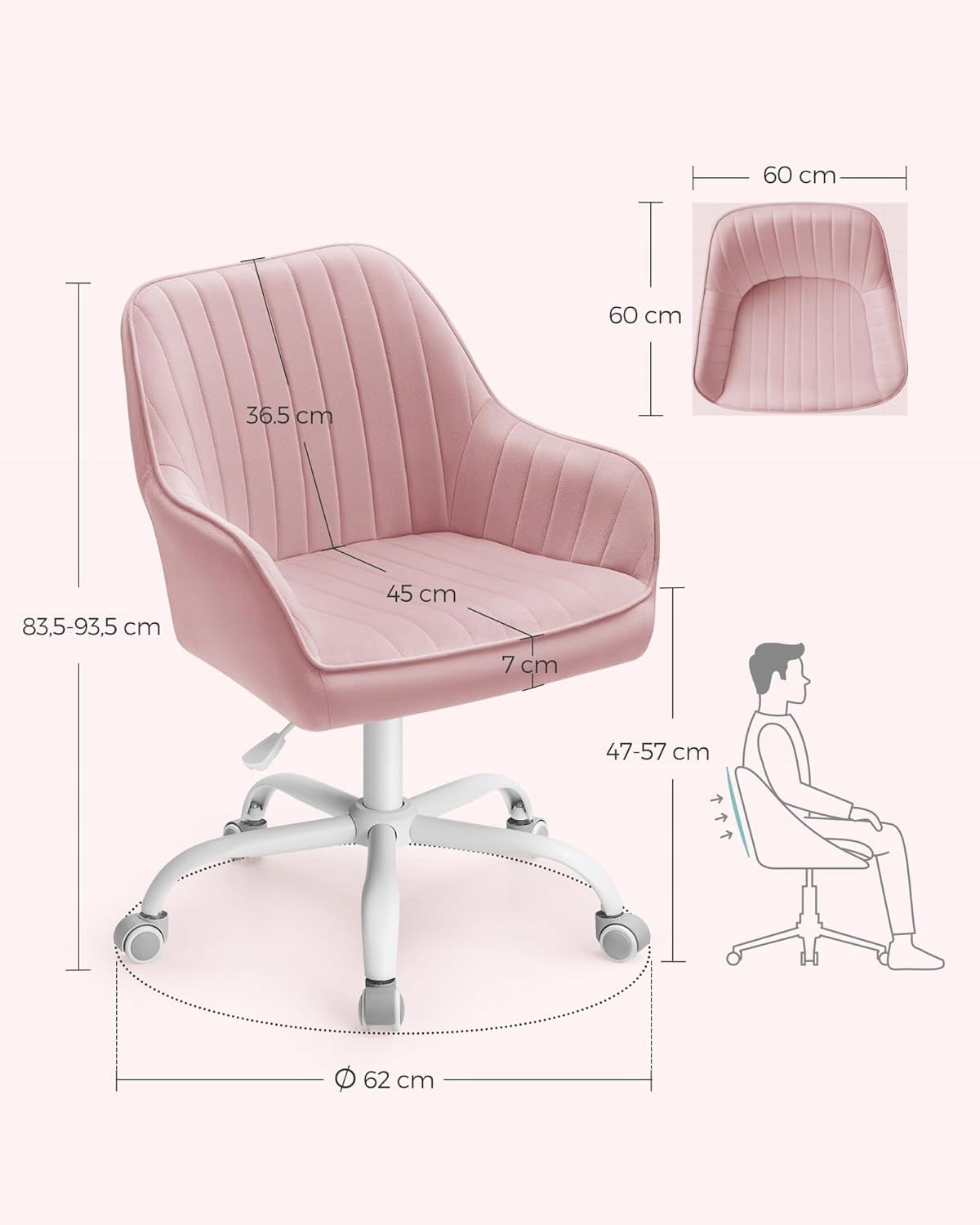 ERGONOMIC CHAIR, SWIVEL PINK 93,5 x 62 x 64 cm Manufacturer code OBG012R01
