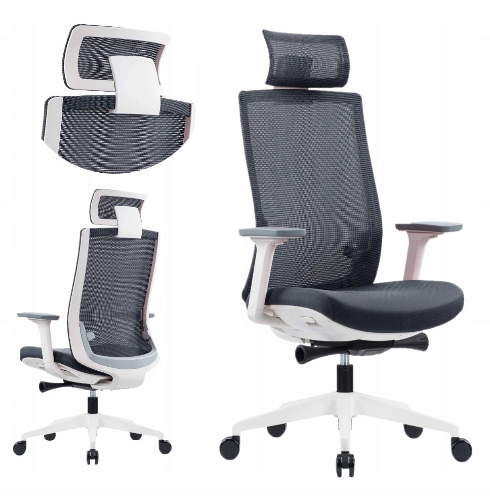 ERGONOMIC OFFICE CHAIR WHITE FABRIC/MESH ADJUSTMENTS MEET HEALTH AND SAFETY STANDARDS
