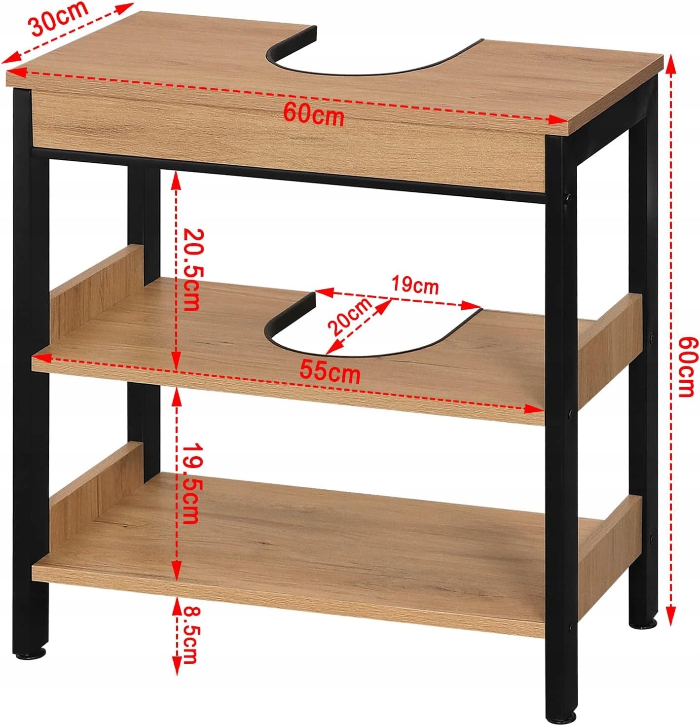 ESITURO BATHROOM CABINET FOR SINK 3 SHELVES BOOKCASE 60 X 60 X 30 CM Manufacturer code SBP0071