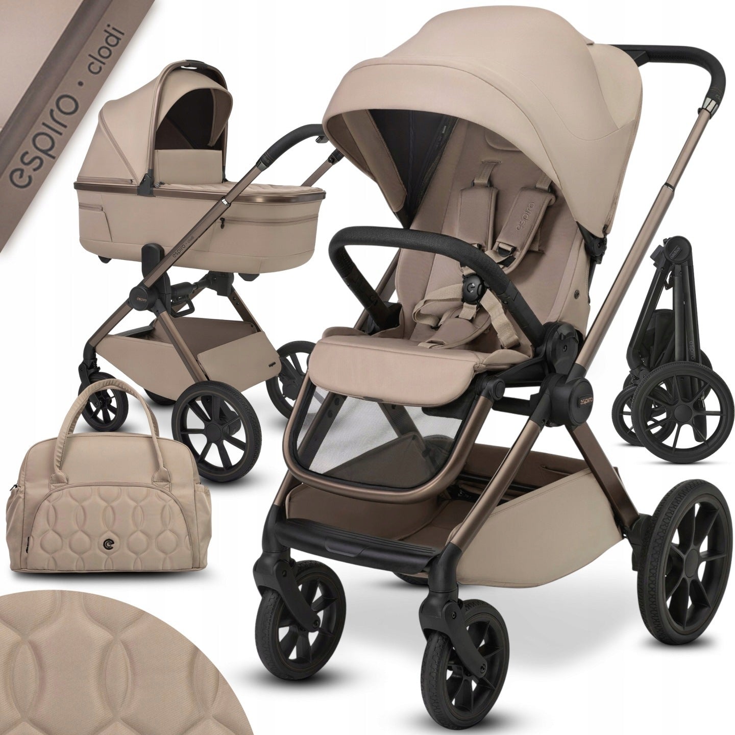 ESPIRO CLODI BABY STROLLER 2in1 SET XL ADAPTERS ACCESSORIES STYLISH BEIGE