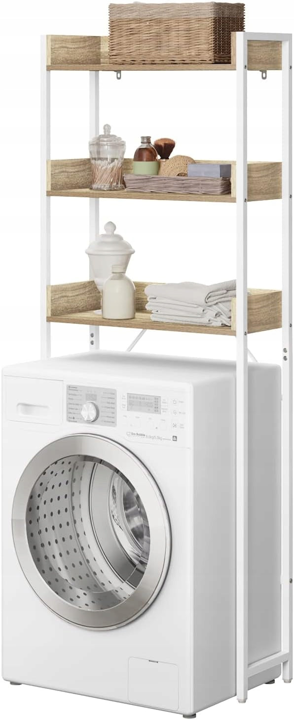 EUGAD BOOKCASE OVER WASHING MACHINE TOILET 3 HORIZONTAL CABINET BATHROOM WHITE+OAK 166 X 63 X 25