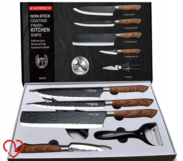 EVRYEALTH SET OF KITCHEN STEEL KNIVES + PEELER SCISSORS