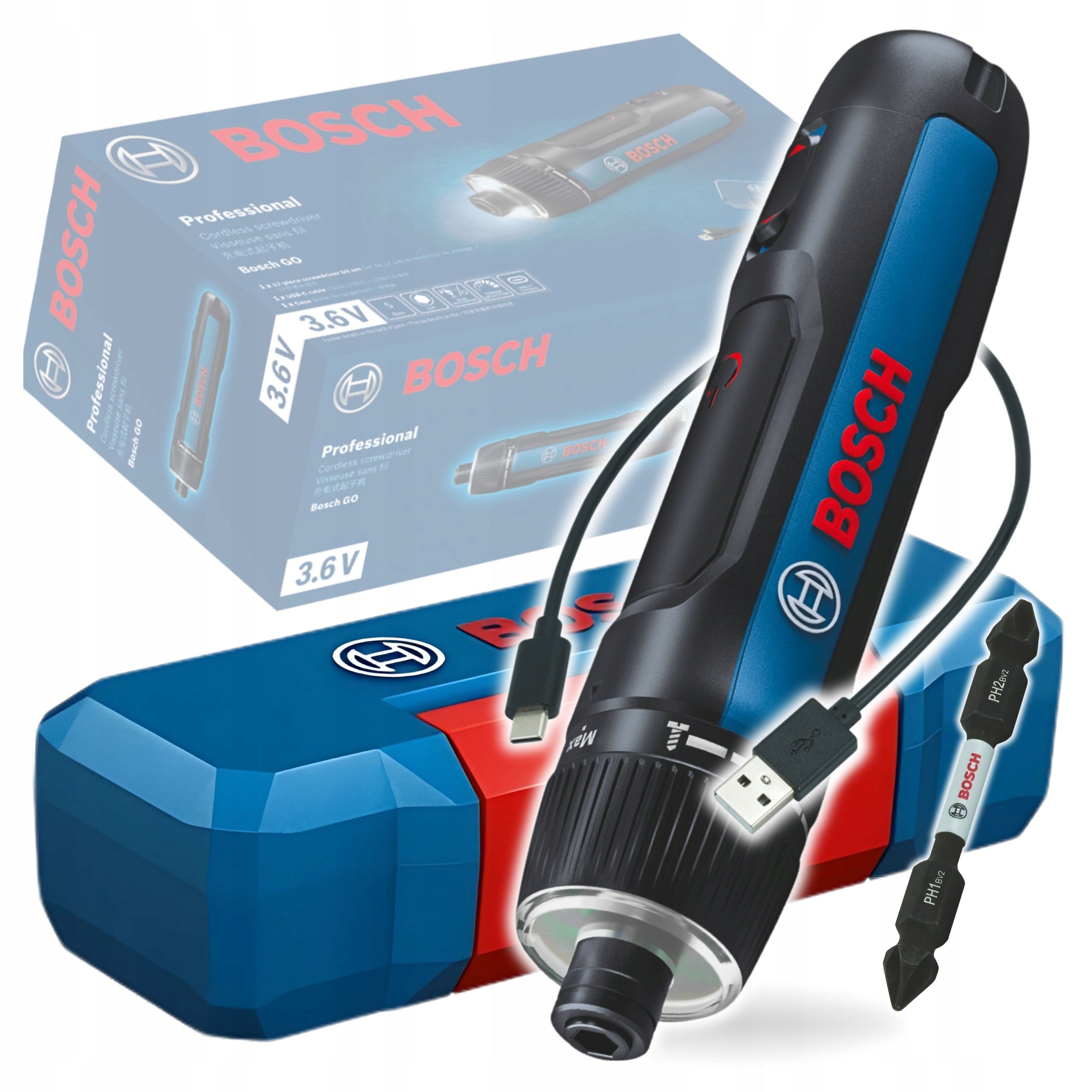 EXCLUSIVE - Bosch Professional GO 3 Screwdriver + bit PH1/PH2 KIT 06019H2200