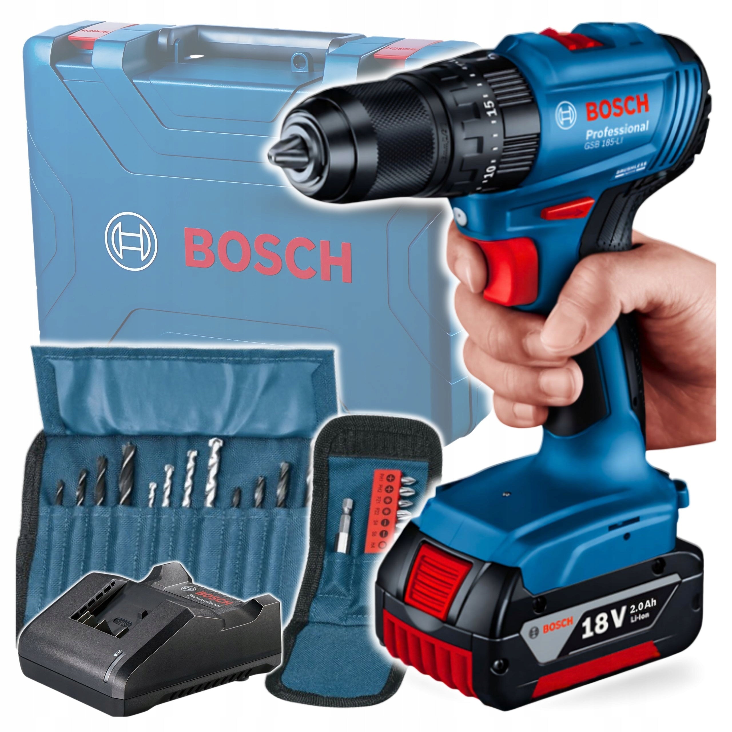 EXCLUSIVE - Bosch Professional GSB 185-Li Drill +2Ah +23bits 06019K3102