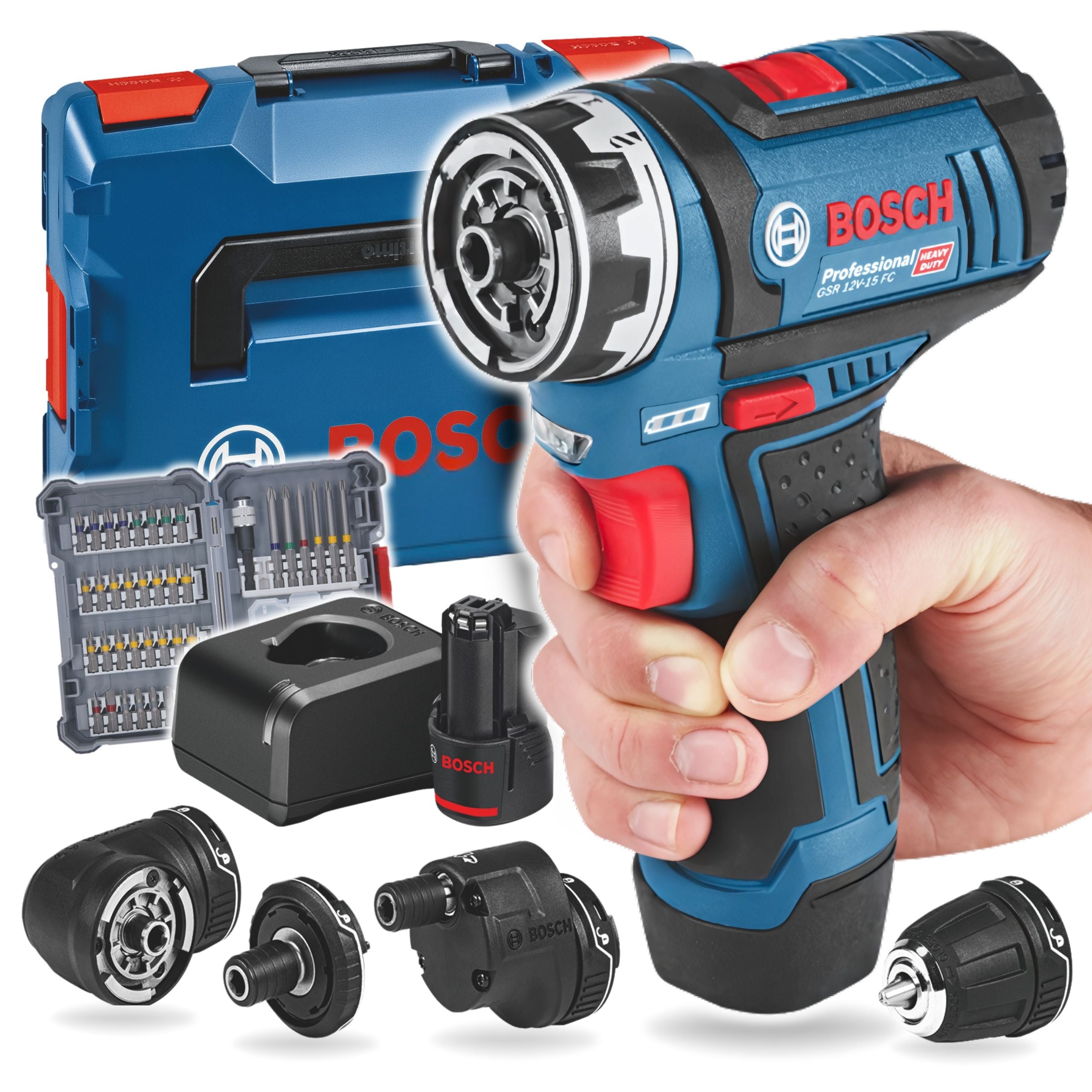 EXCLUSIVE - Bosch Professional GSR 12V-15FC Screwdriver +4 caps 06019F600F