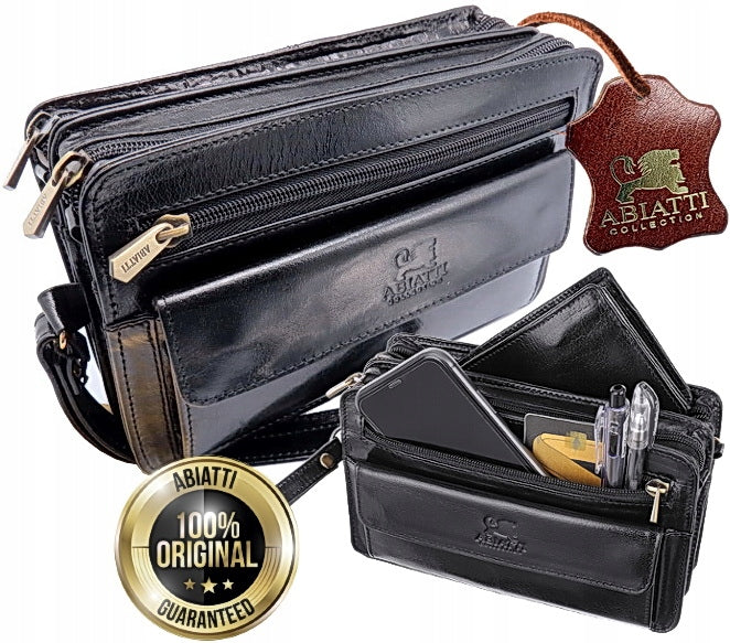 EXCLUSIVE MEN'S LEATHER HAND SACHET THICK GENUINE LEATHER ZIP-UP