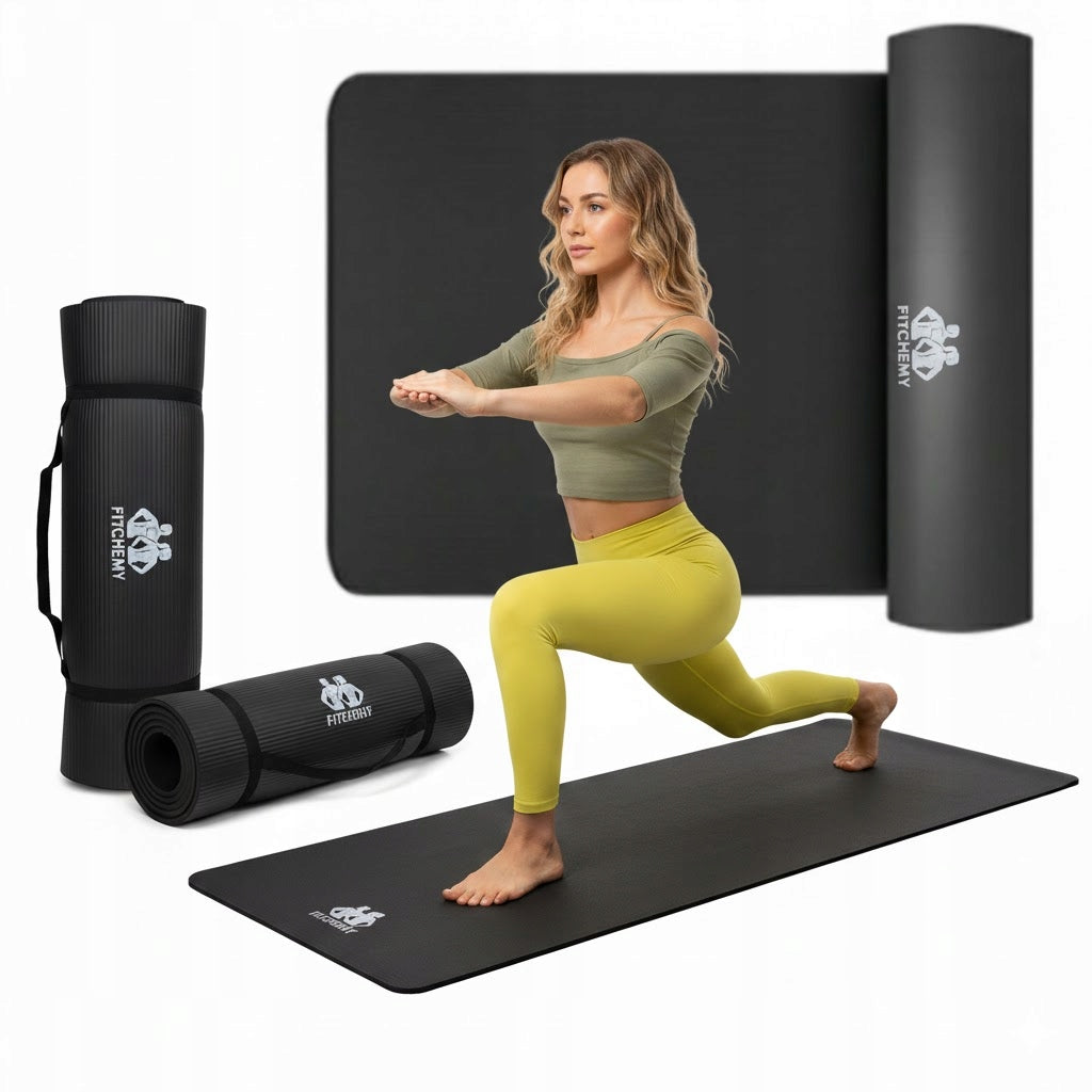 EXERCISE MAT FITCHEMY YOGA GYMNASTICS NBR 1,5CM THICK FITNESS WITH HANDLE
