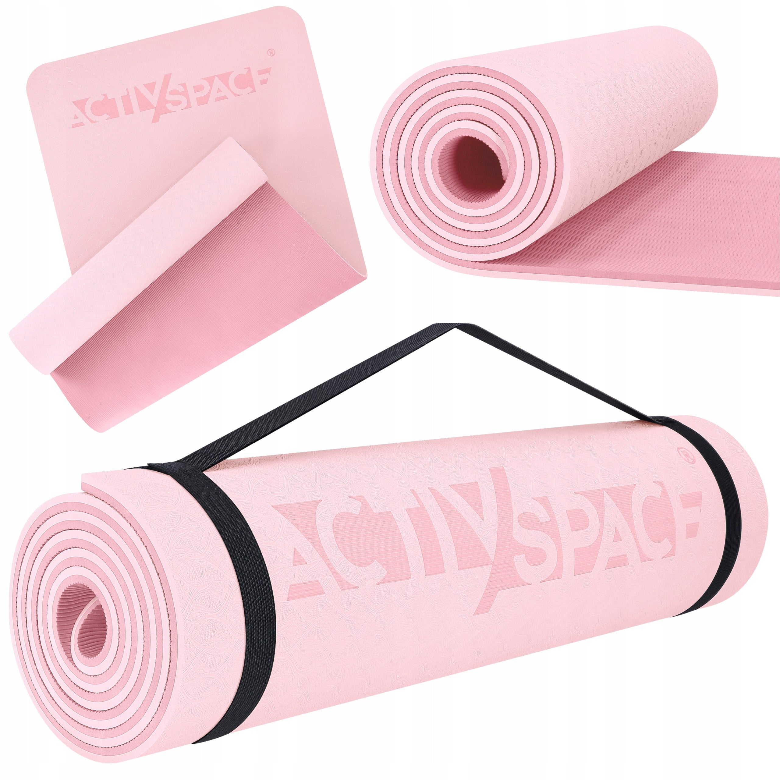 EXERCISE MAT YOGA FITNESS DOUBLE-SIDED NON-SLIP SOFT + HANDLE 1CM