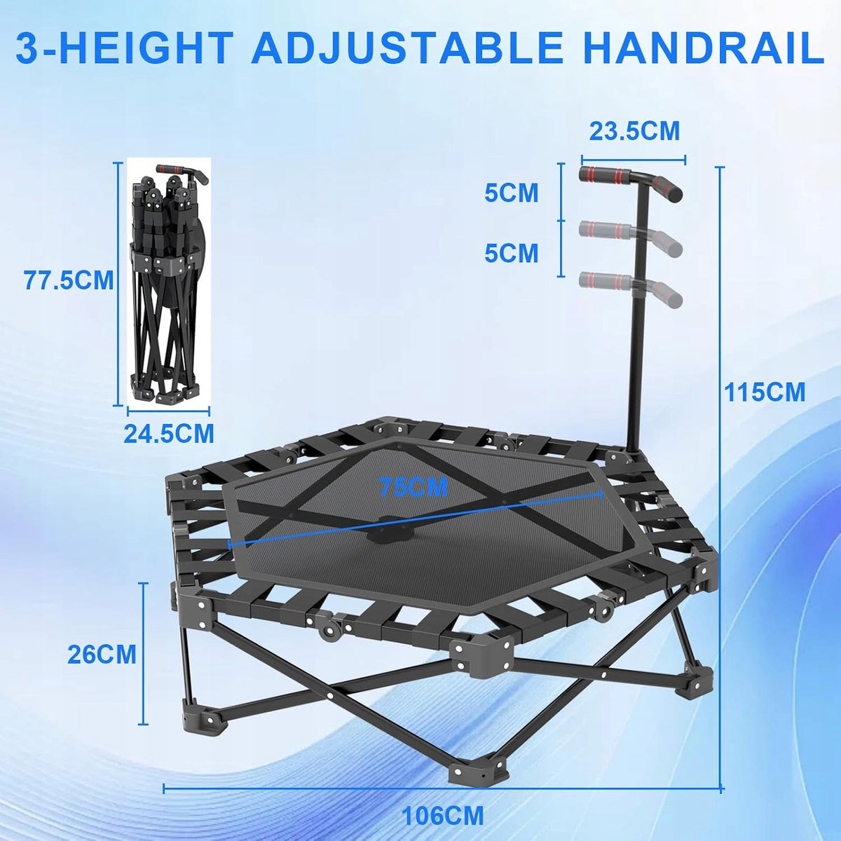EXERCISE TRAMPOLINE WITH ADJUSTABLE HANDLE 106 CM Mat diameter 106 cm
