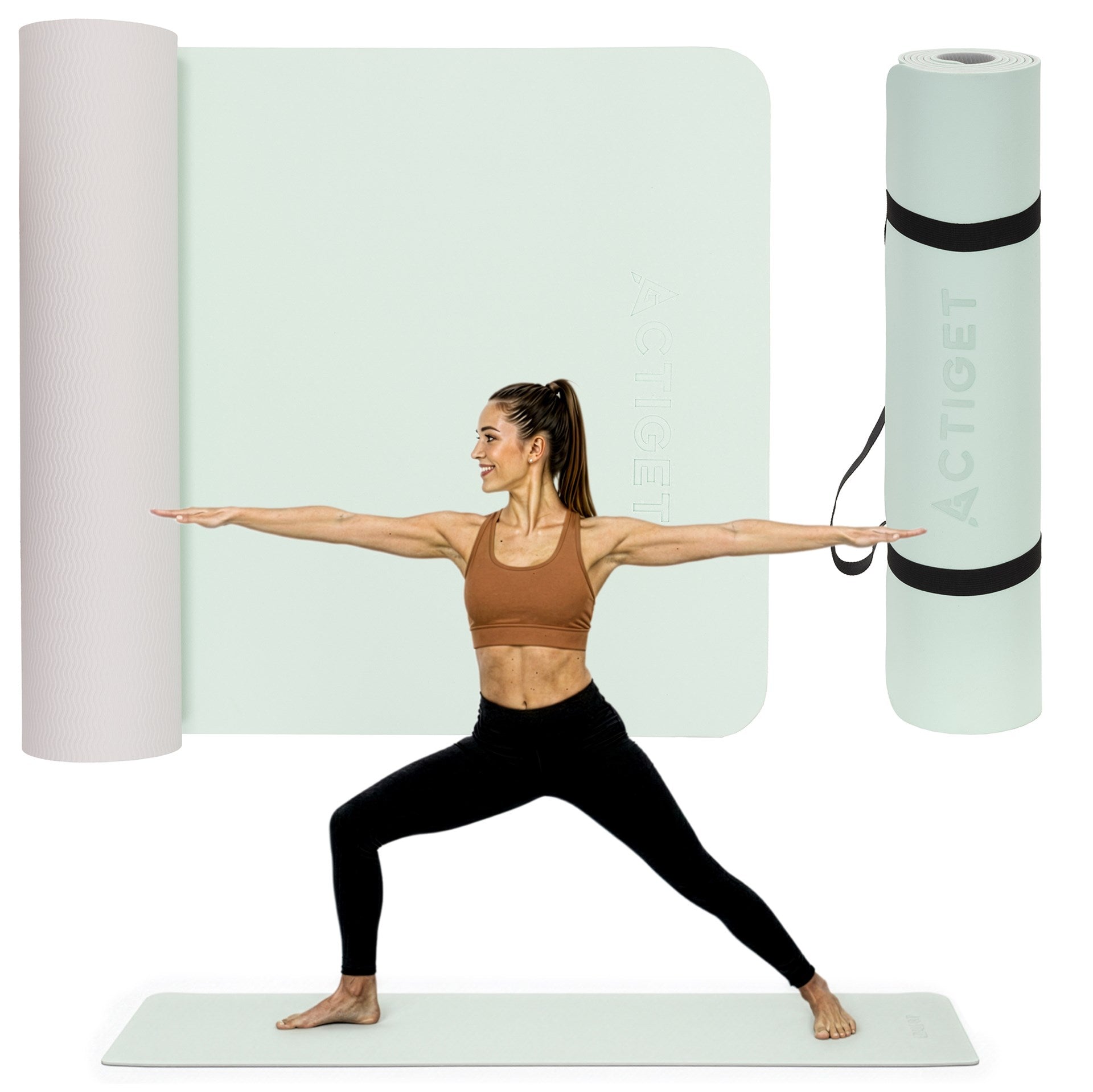 EXERCISE YOGA MAT 180x60 FITNESS NON-SLIP TPE GYMNASTIC HANDLE