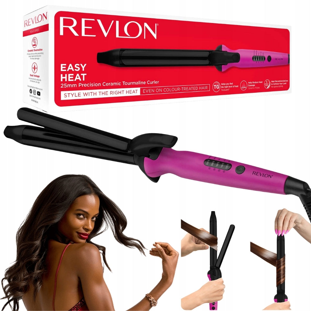 EXTRA LONG TOURMALINE CURLING IRON REVLON EASY HEAT CURLER RVIR1196 5 DEGREES