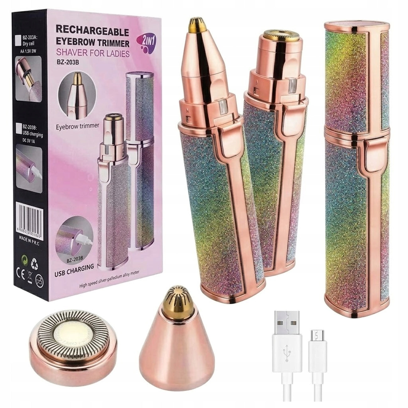 EYEBROW EPILATOR FACIAL TRIMMER WOMEN'S SHAVER TWO INTERCHANGEABLE TIPS