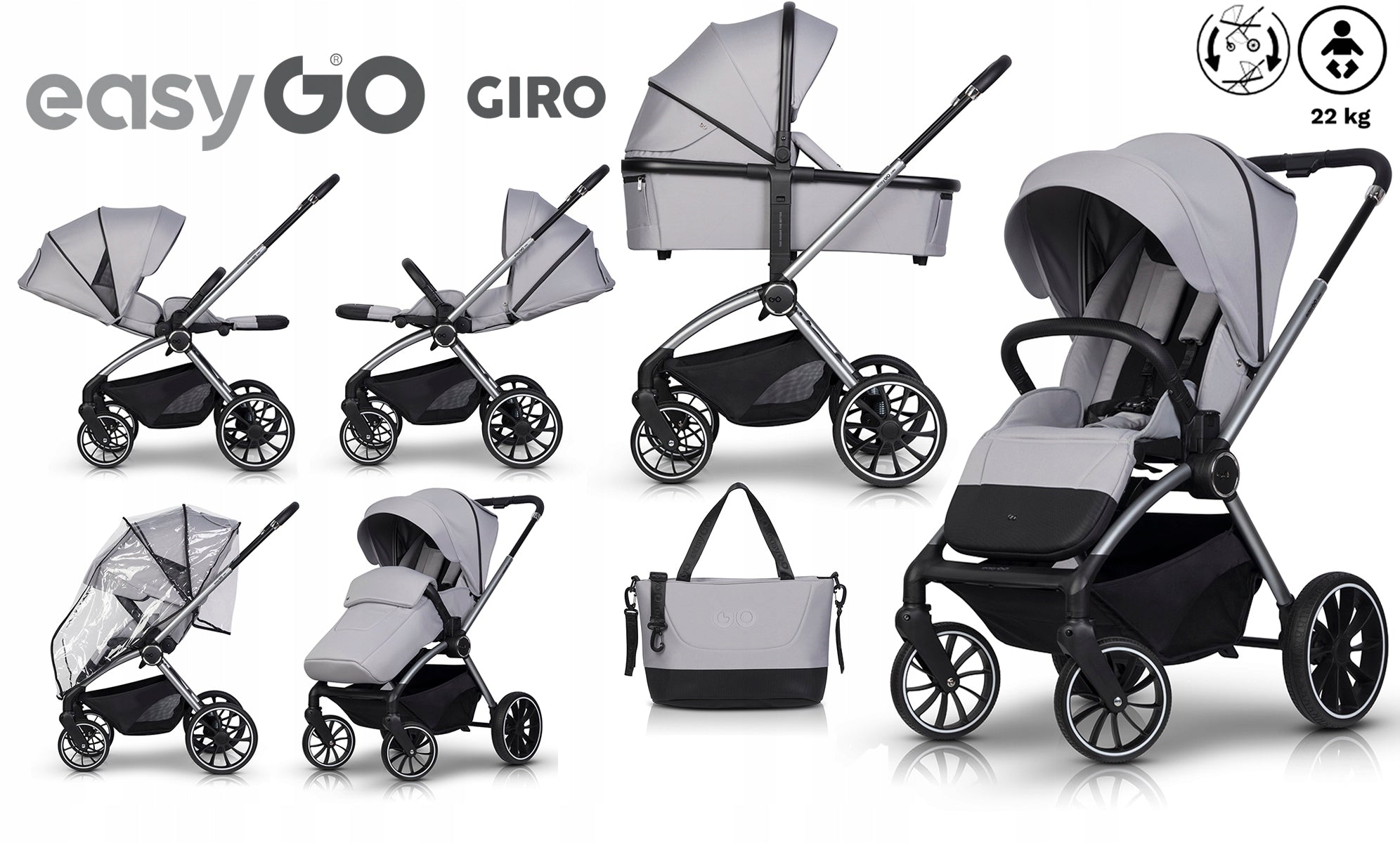 EasyGo Giro Cloud Gray Stroller 2in1 Multifunctional Manufacturer code Wózek 2w1 dziecięcy GIRO Gondola / Spacerówka