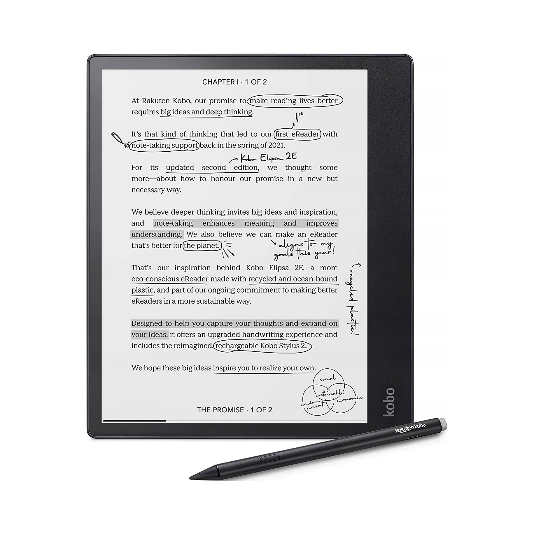 Ebook reader Kobo Ellipse 2e 32GB 10,3" E-Ink Bluetooth WiFi black + stylus Packaging status original
