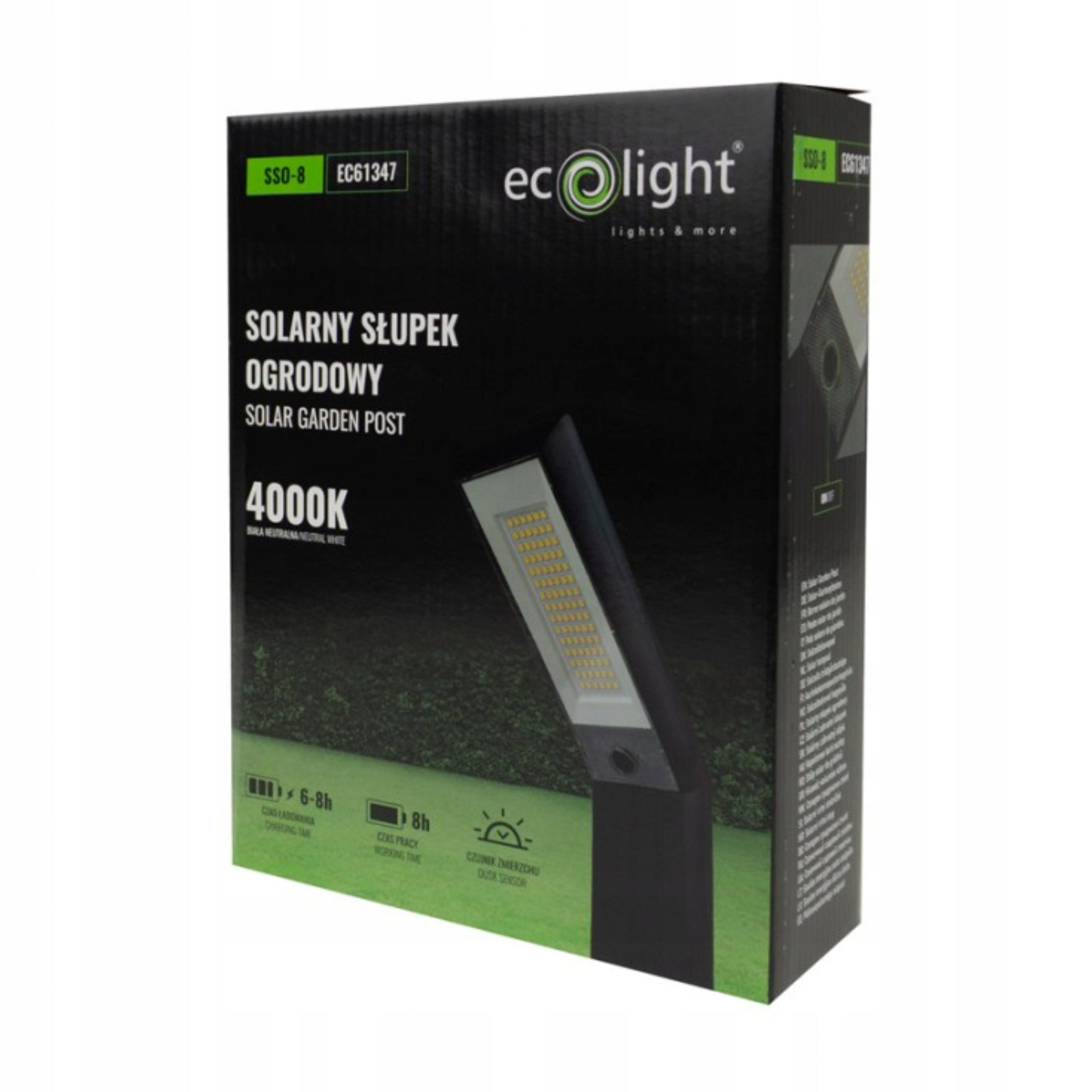 Eco Light Solar Post Garden LED SSO-8 Two Ways to Install 4000K Packaging status original