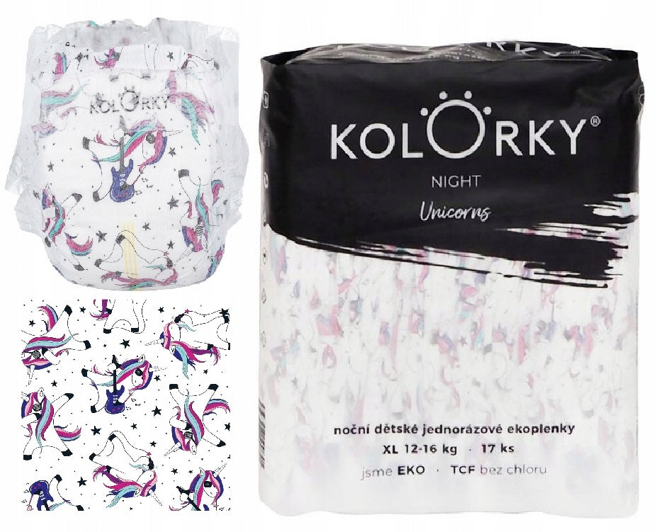 Eco-friendly absorbent diapers for the night Kolorky NIGHT XL 12-16 kg 17 pcs EKO Packaging status original
