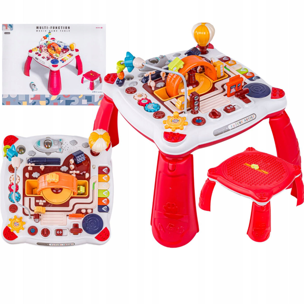 Educational Children's Table 2in1 Red Vehicles Piano Racket Melodie Packaging status original