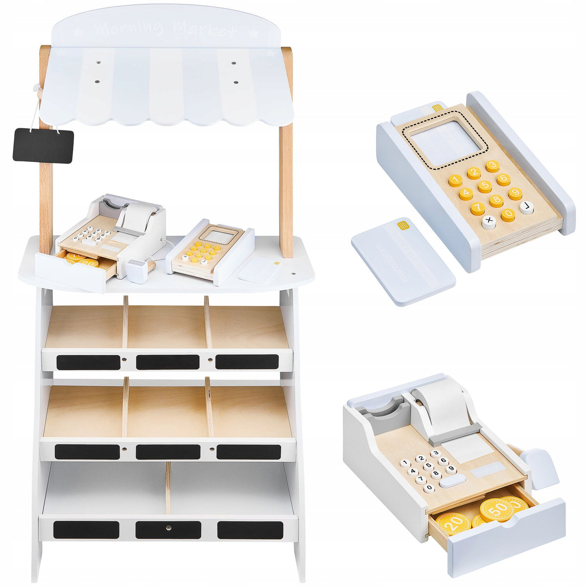 Educational Children's Toy Wooden Stall with Cash Register and Terminal