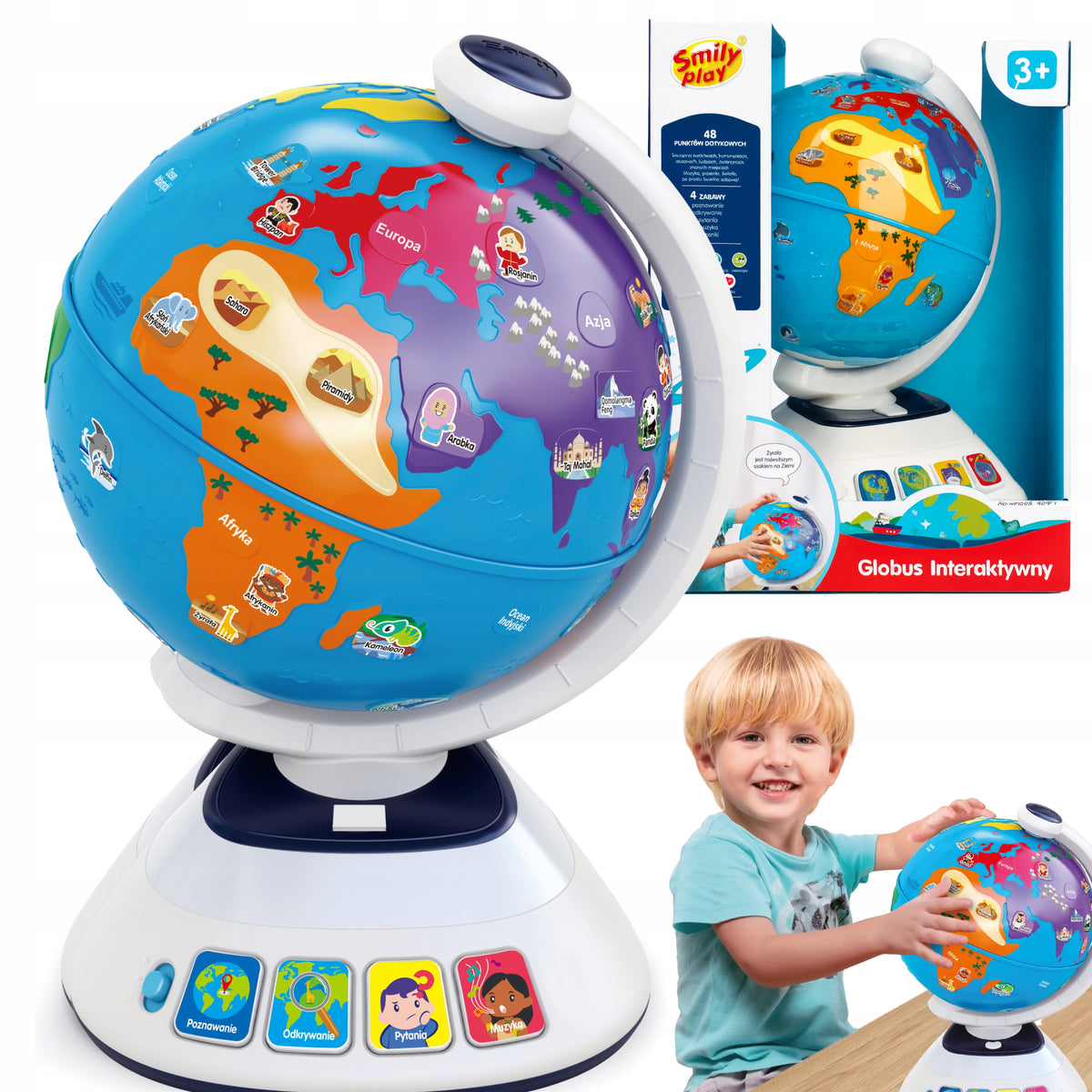 Educational Interactive Globe Learning the World Shines 48 Functions Quiz 3+