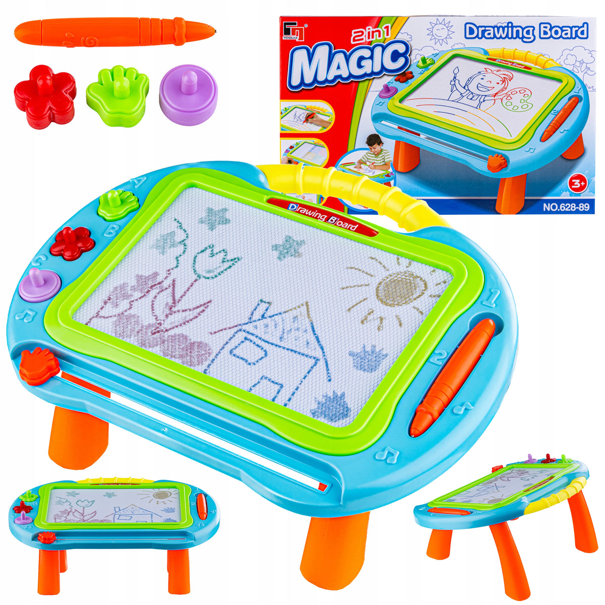 Educational Magnetic Chalkboard 2in1 Magic Drawing Board Table Pen Stamps