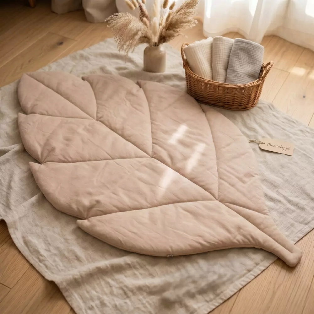 Educational Mat for Playing and Lying Infant LEAF 100% Cotton Beige Packaging status original