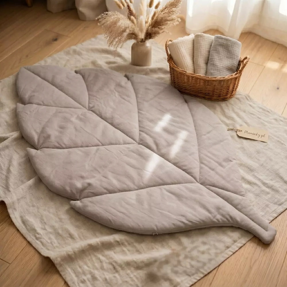 Educational Play and Lying Mat For Infant LEAF 100% Cotton Grey Packaging status original